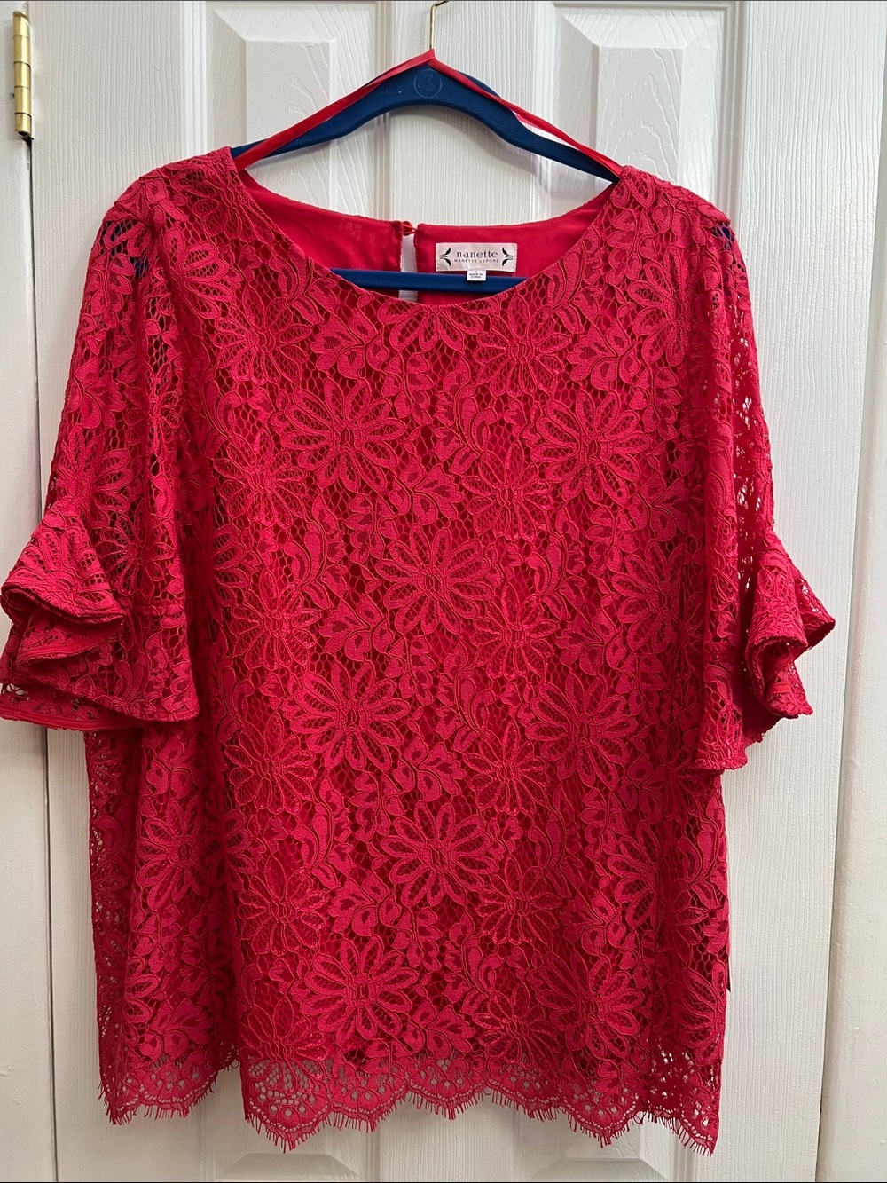 Nanette Lepore Floral Lace Ruffle Sleeve Blouse NWT
